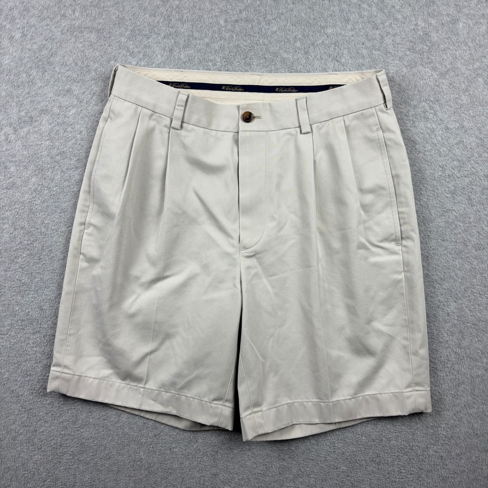 Brooks Brothers Shorts Mens 30 Beige Pleated Cotton Chino Preppy Ivy Trad 8"